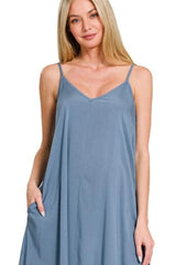Zenana Woven Arc Hem Cami Dress With Flowy Pockets OutfitFlow