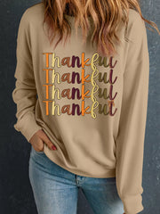 Thankful Repeated Print Drop Shoulder Sweatshirt OutfitFlow