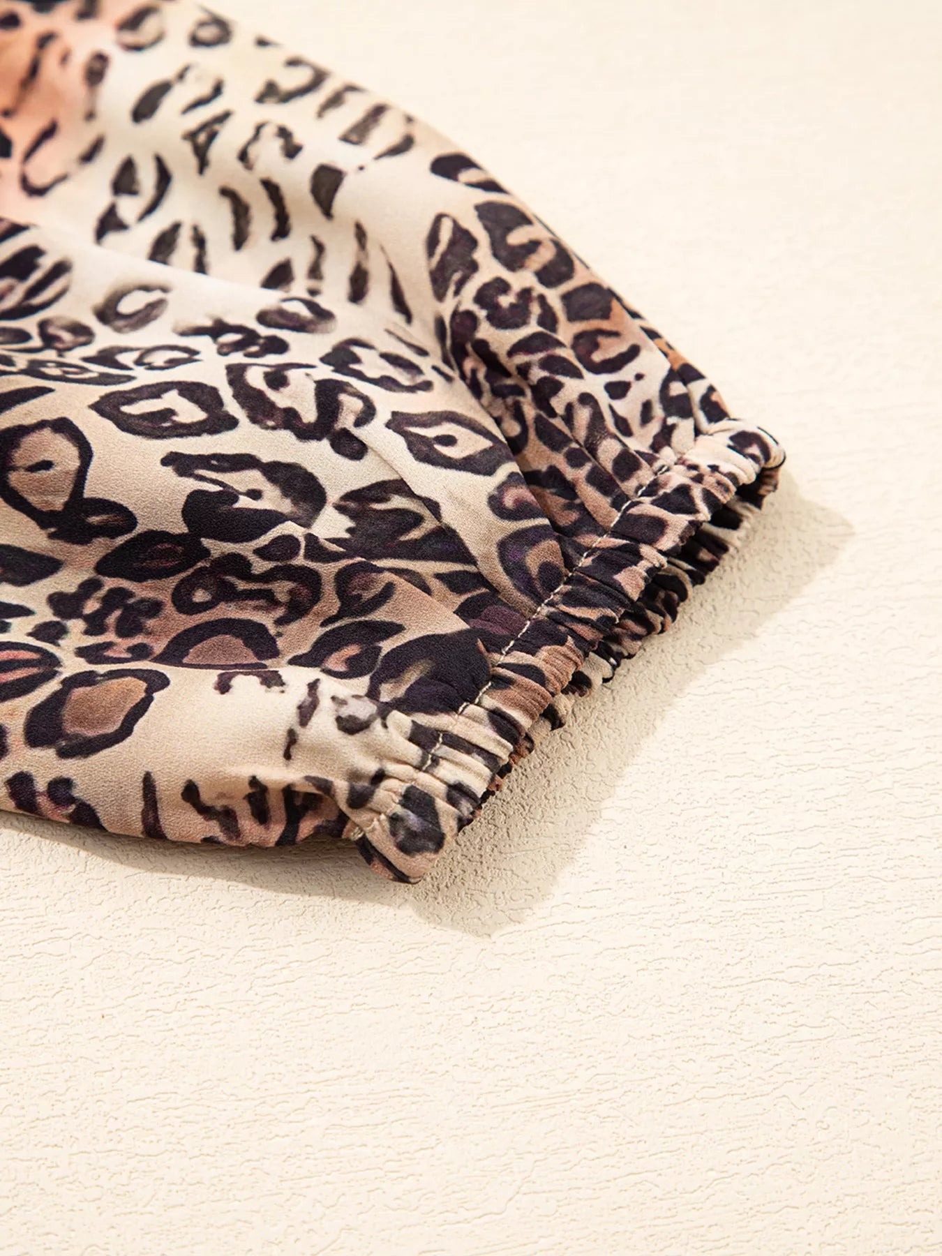 Leopard Ruffled Detail Long Sleeve Loose Mini Dress OutfitFlow