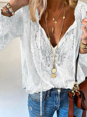 Lace Tie-Neck Blouse Trendsi