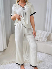 Contrast Trim Short Sleeve Top and Pants Set OutfitFlow