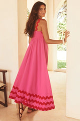 Contrast Trim Square Neck Wide Strap Dress OutfitFlow