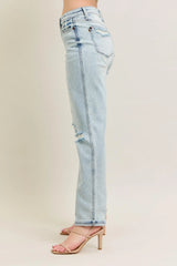 Judy Blue Full Size Mr Repair Stitch Detail Destroy Single Cuff Bf Jeans Plus Size OutfitFlow