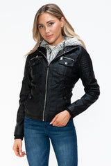 Outfit Flow - YMI Removable Faux Layered Multi-Pocket Jacket with Fuzzy Hood