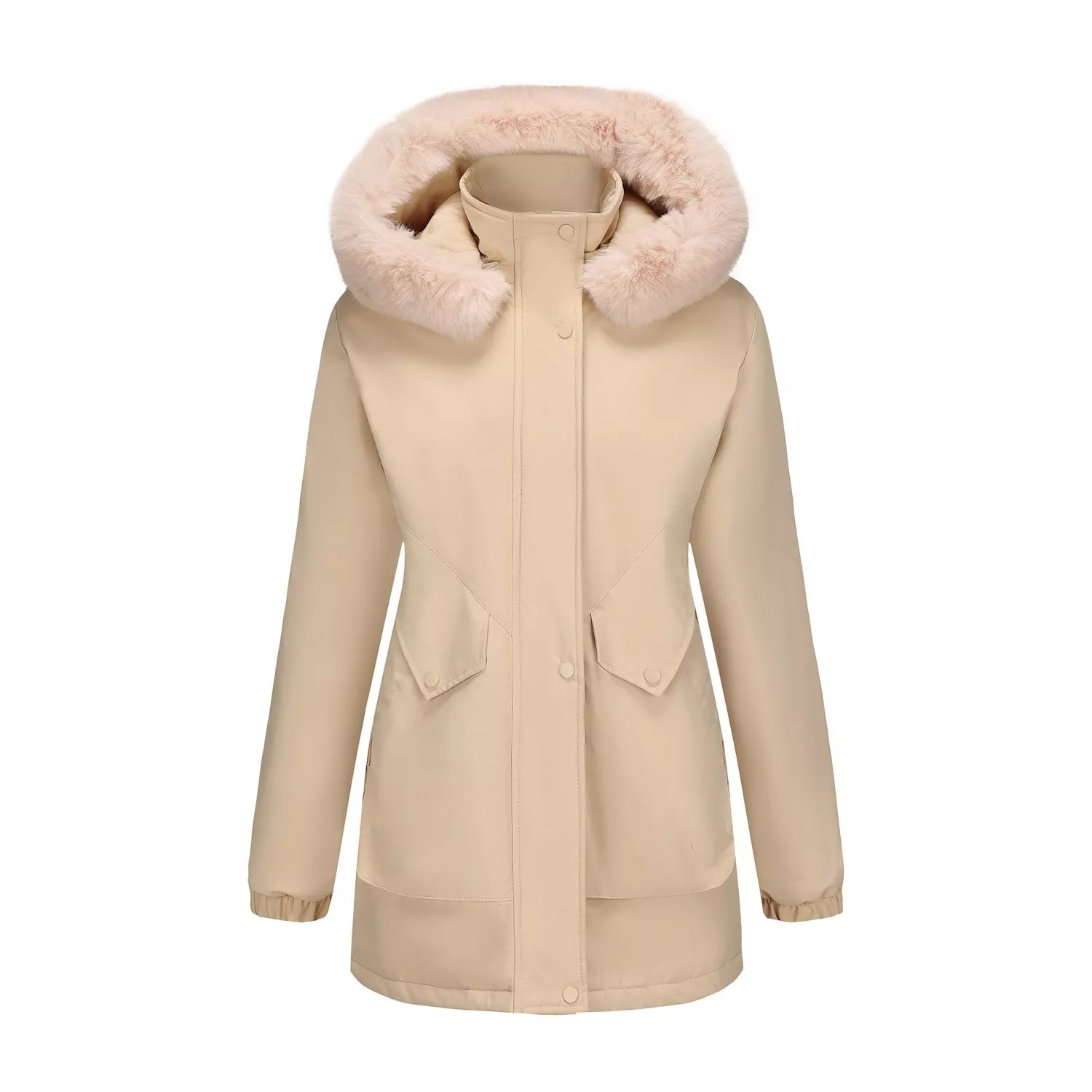 Full Size Fur Hooded Warm Winter Parka Outerwear Plus Size OutfitFlow