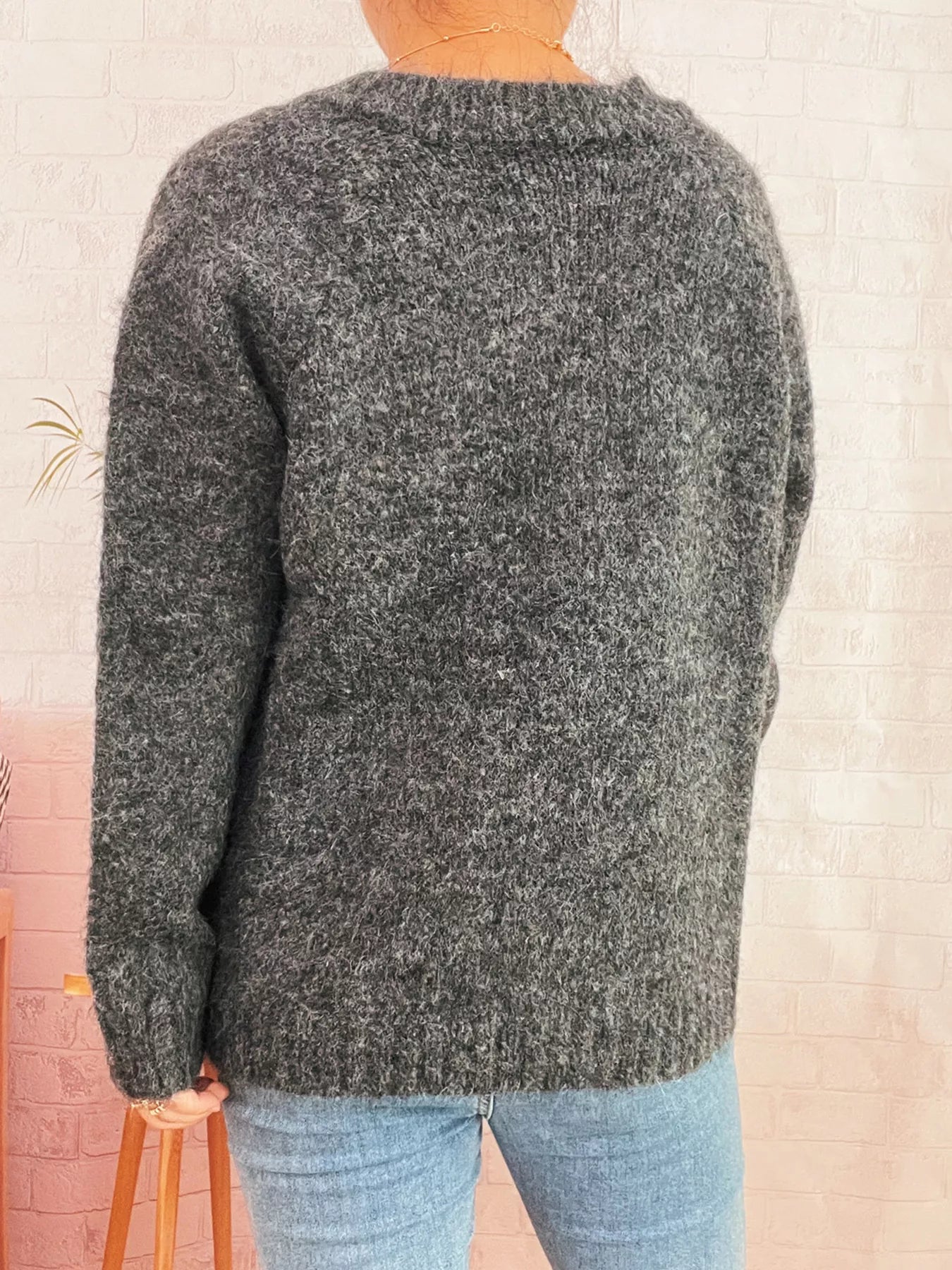 Mushroom Pattern Button-Up Cozy Knit Cardigan OutfitFlow