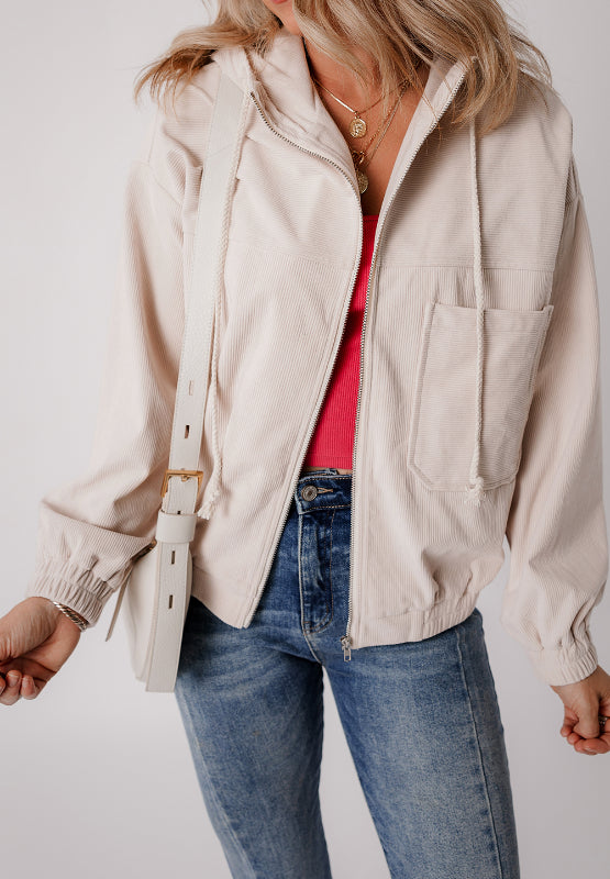 Outfit Flow - Pocketed Zip Up Long Sleeve Hooded Jacket