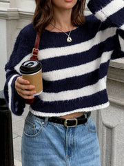 Striped Knit Round Neck Sweater Trendsi