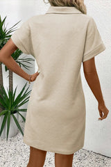Button Front Short Sleeve Mini Dress OutfitFlow