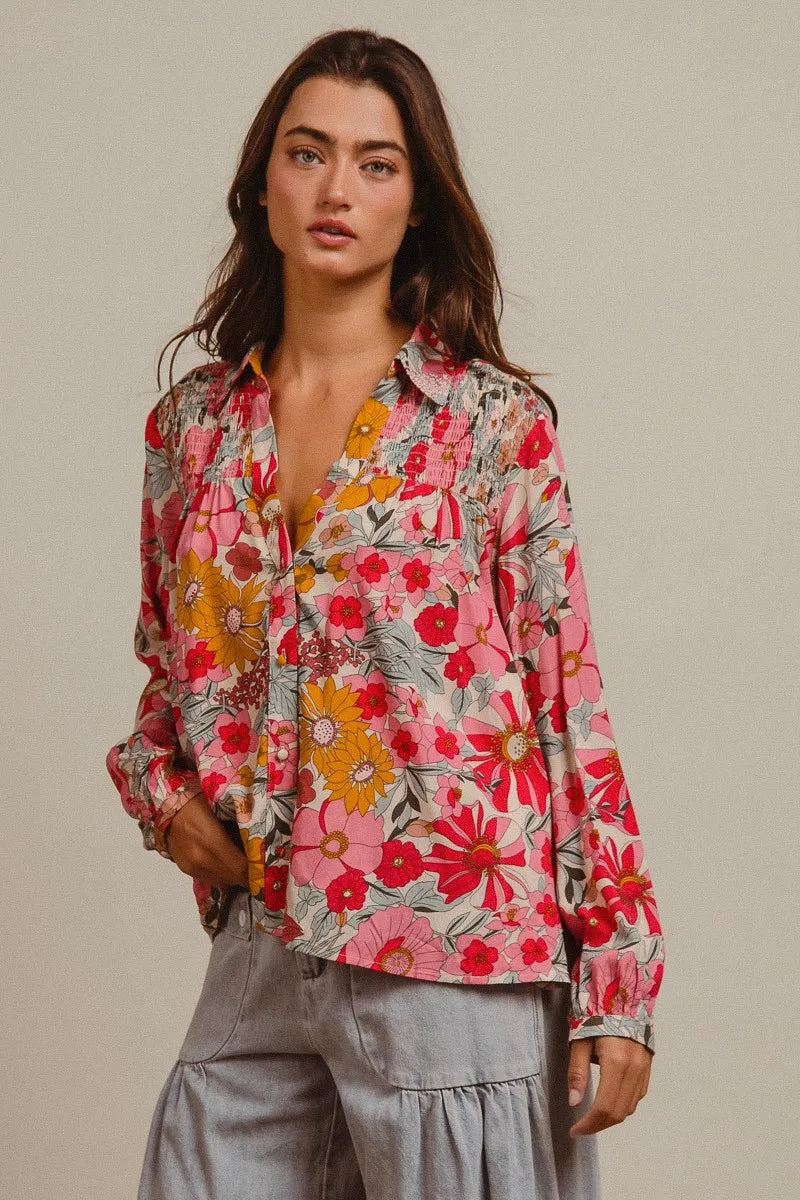 BiBi Woven Floral Printed Shirt Top OutfitFlow