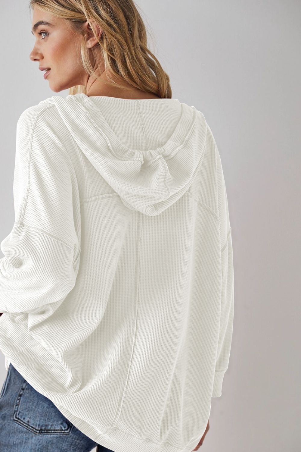 Outfit Flow - Exposed Seam Drawstring Long Sleeve Hoodie