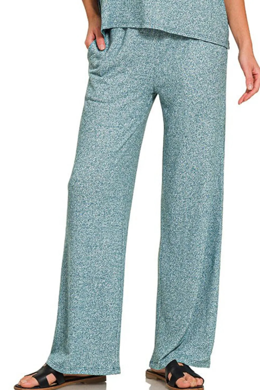 Zenana Soft Melange Short Sleeve Tee & Long Pants Set OutfitFlow