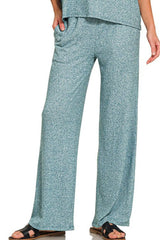 Zenana Soft Melange Short Sleeve Tee & Long Pants Set OutfitFlow