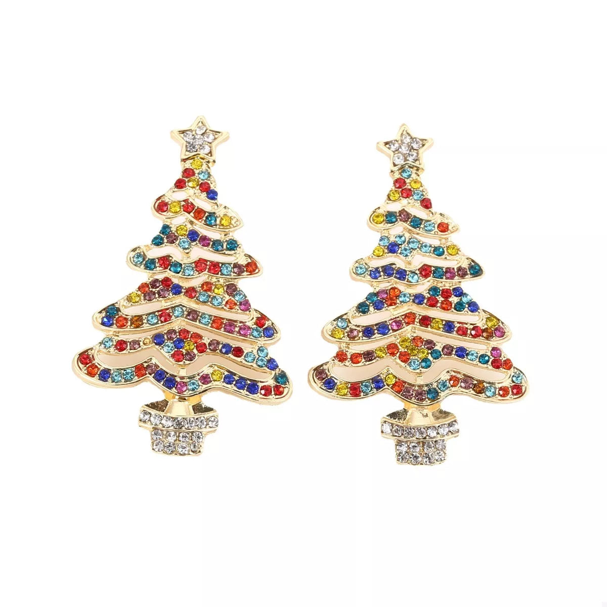Christmas Tree Rhinestone Earrings OutfitFlow