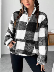 Full Size Plaid Sherpa Long Sleeve Sweatshirt Plus Size OutfitFlow