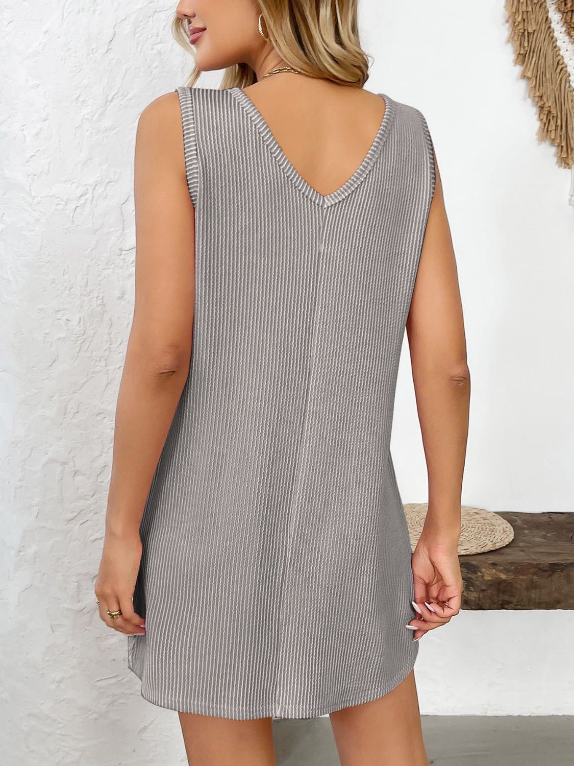 Outfit Flow - Texture Pocketed V-Neck Tank Dress