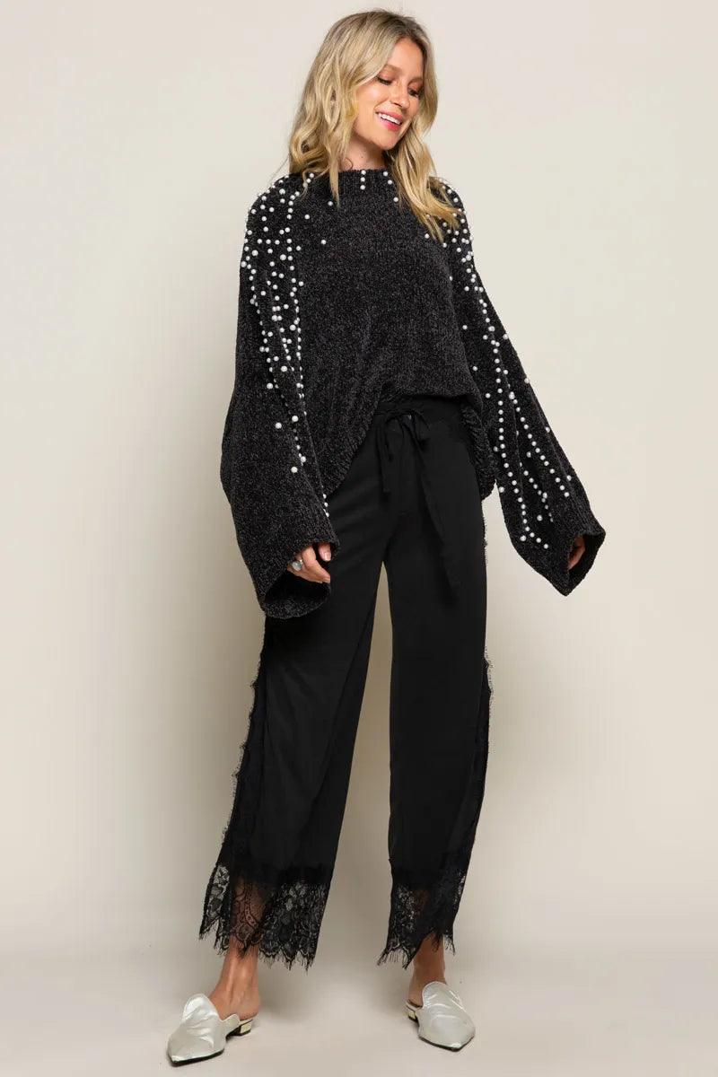 POL Oversized Pearl Embellished Sweater Trendsi