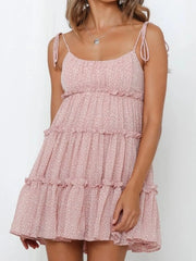 Printed Tie-Strap Tiered Mini Dress OutfitFlow