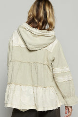 POL Raw Hem Color Block Hooded Jacket OutfitFlow