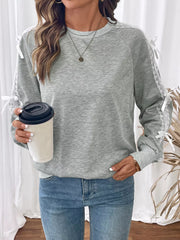 Lace Detail Round Neck Sweatshirt OutfitFlow