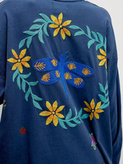 Embroidered Crew Neck Long Sleeve Sweatshirt OutfitFlow