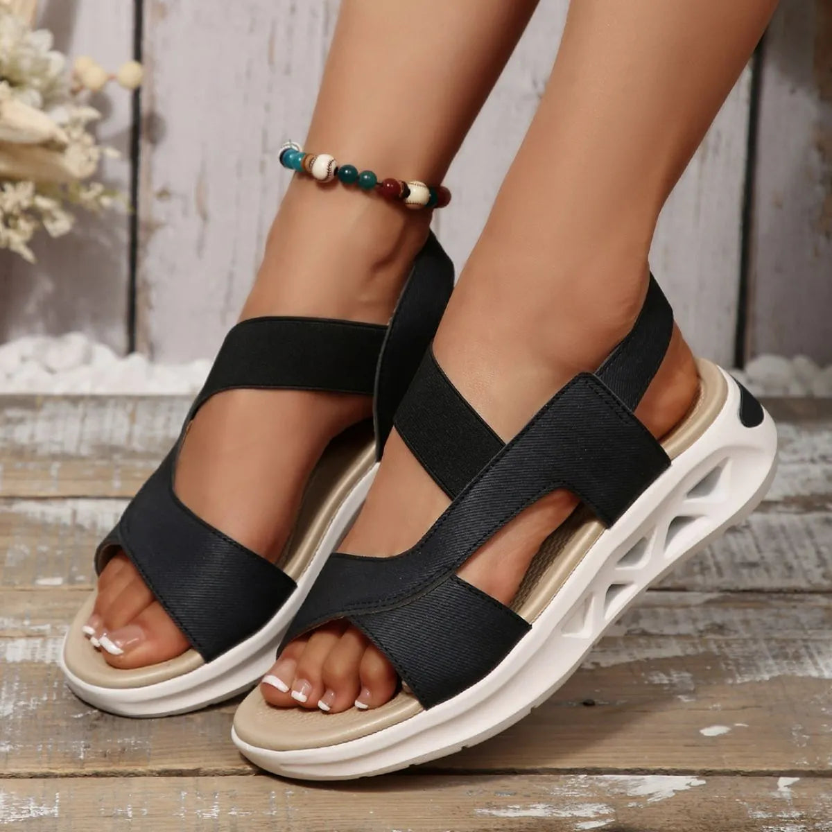 Open Toe Platform Sandals Black OutfitFlow