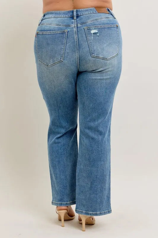 Judy Blue Full Size High Waist Vintage Wash Front Seam & Slit Straight Plus Size OutfitFlow