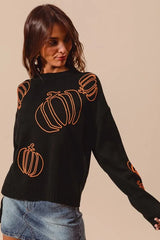 SO ME Pumpkin Embroidered Halloween Thanksgiving Sweater OutfitFlow