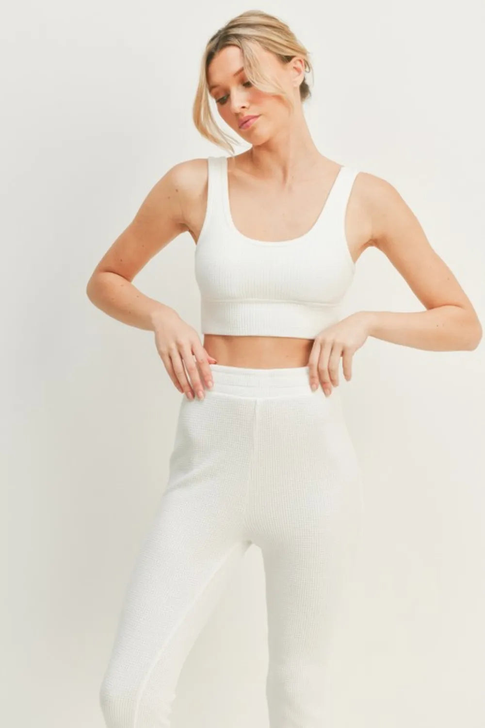 Kimberly C Waffle Tank and High Waist Flare Pants Set OutfitFlow