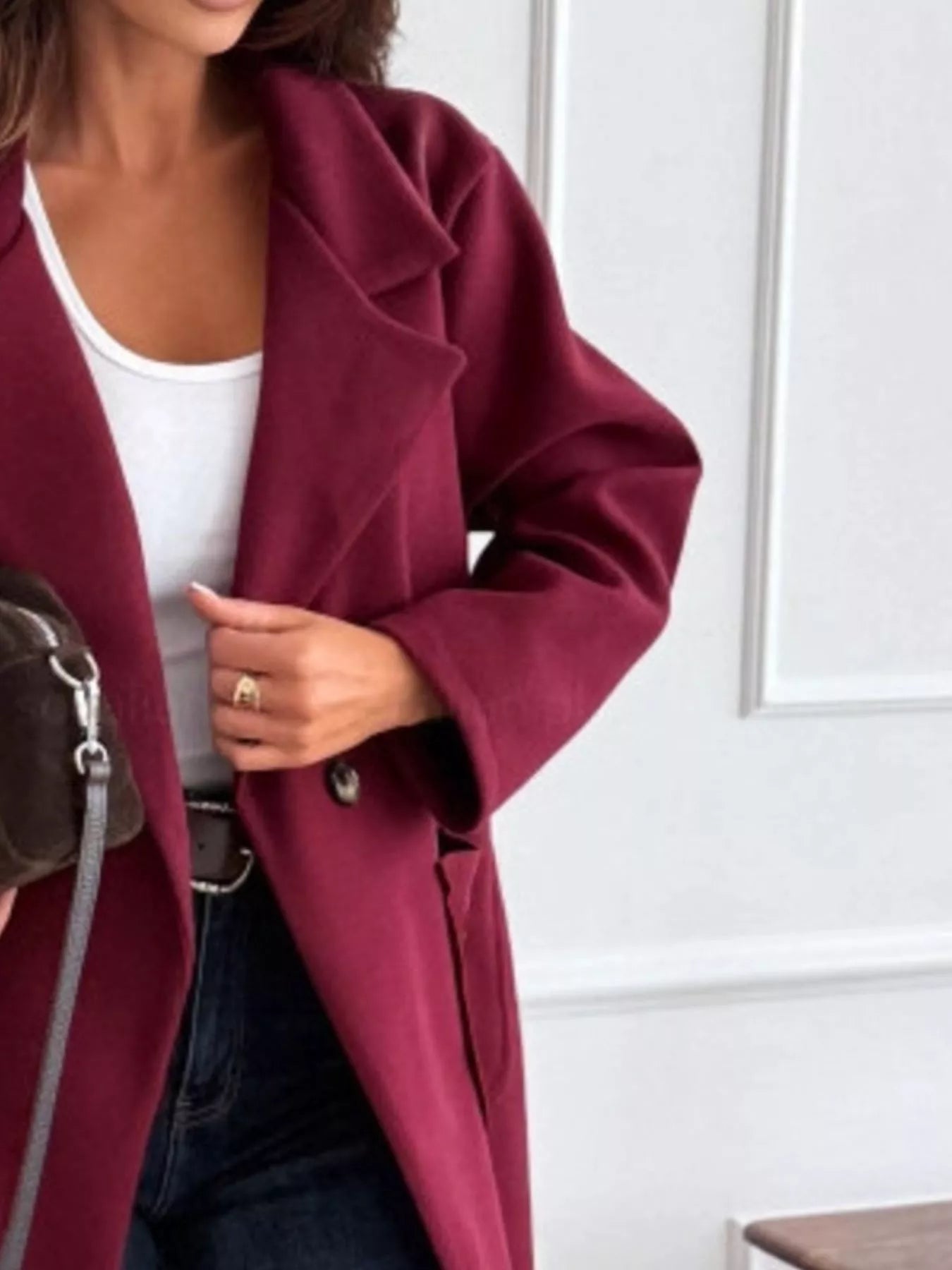 Long-Sleeve Single-Breasted Trench Coat Trendsi