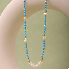 Turquoise Pearl Beaded Necklace Trendsi