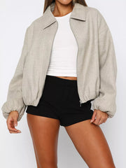 Oversized Zip-Up Drop Shoulder Jacket Sage OutfitFlow