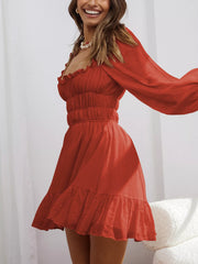Ruffled Hem Balloon Sleeve Dress OutfitFlow