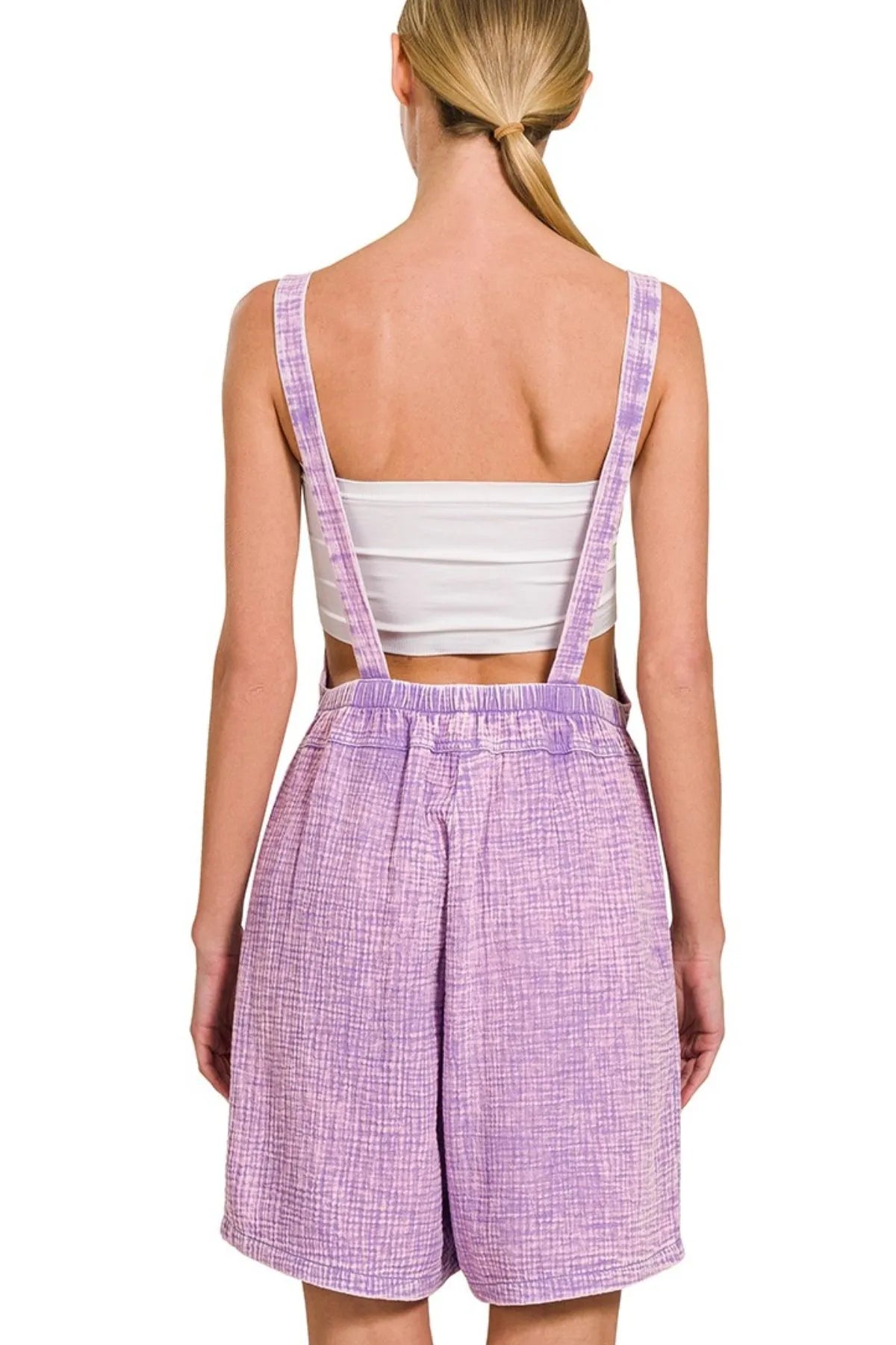 Zenana Woven Double Gauze Acid Washed Romper OutfitFlow