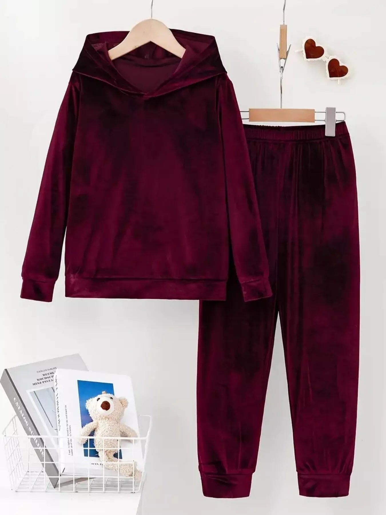 Full Size Velvet Hoodie and Pants Set Plus Size Wine Red Trendsi