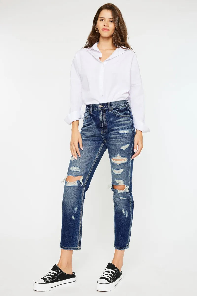 Kancan High Rise Distressed Mom Fit Jeans OutfitFlow