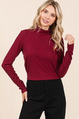Mittoshop Mock Neck Rib Knit Long Sleeve Crop Top OutfitFlow