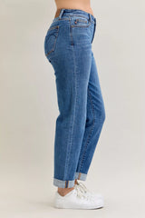 Judy Blue Full Size Mid Rise BF Classic Cuffed Jeans Plus Size OutfitFlow