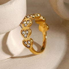 Stainless Steel Inlaid Zircon Heart Ring OutfitFlow