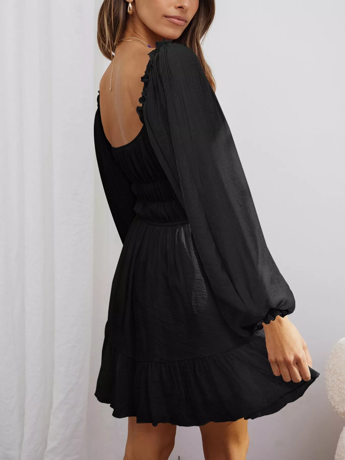 Ruffled Hem Balloon Sleeve Dress OutfitFlow