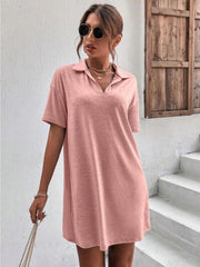 Johnny Collar Short Sleeve Polo Dress Blush Pink OutfitFlow