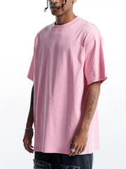 Men's Round Neck Oversized Cotton T-Shirt Pink OutfitFlow