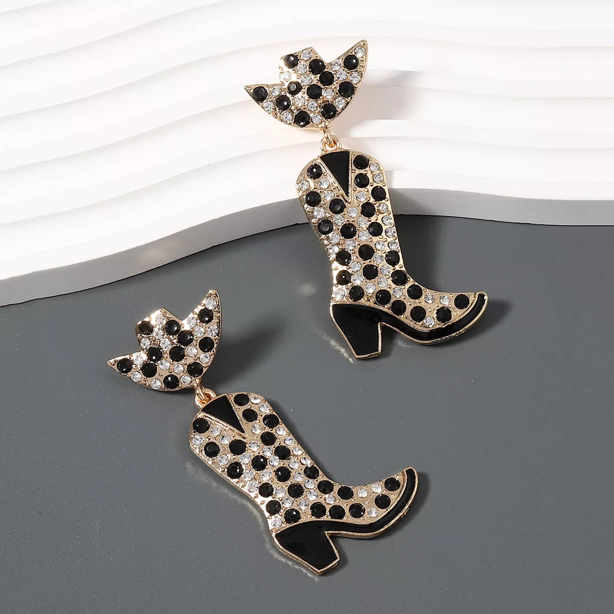 Rhinestone Cowboy Boot Dangle Earrings OutfitFlow