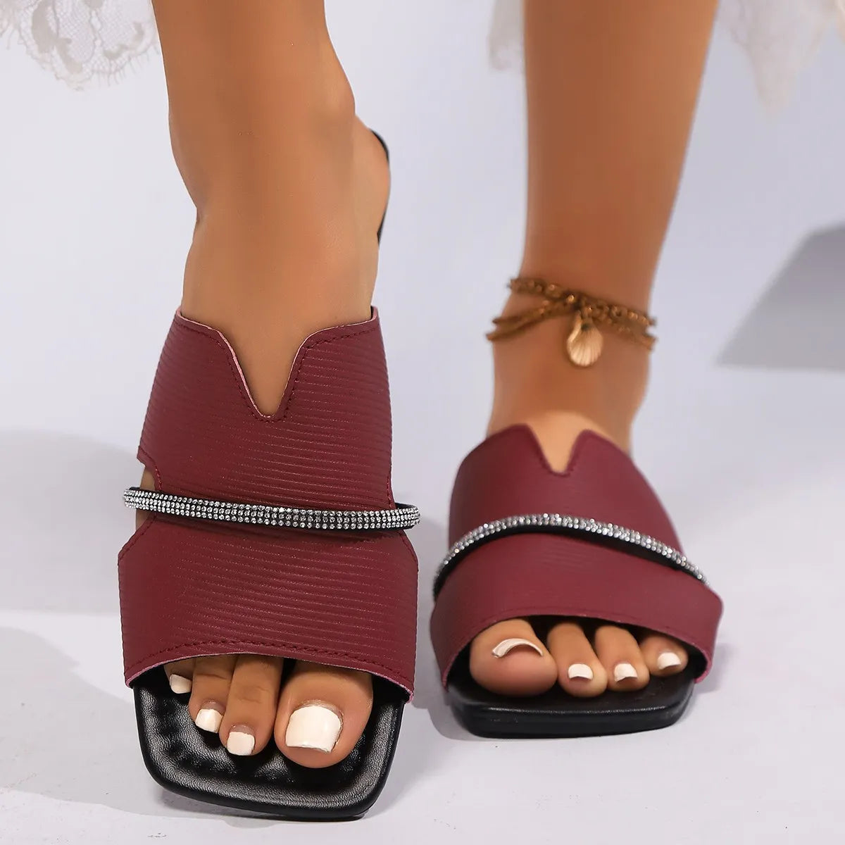 Open Toe Block Heels Sandals Burgundy OutfitFlow