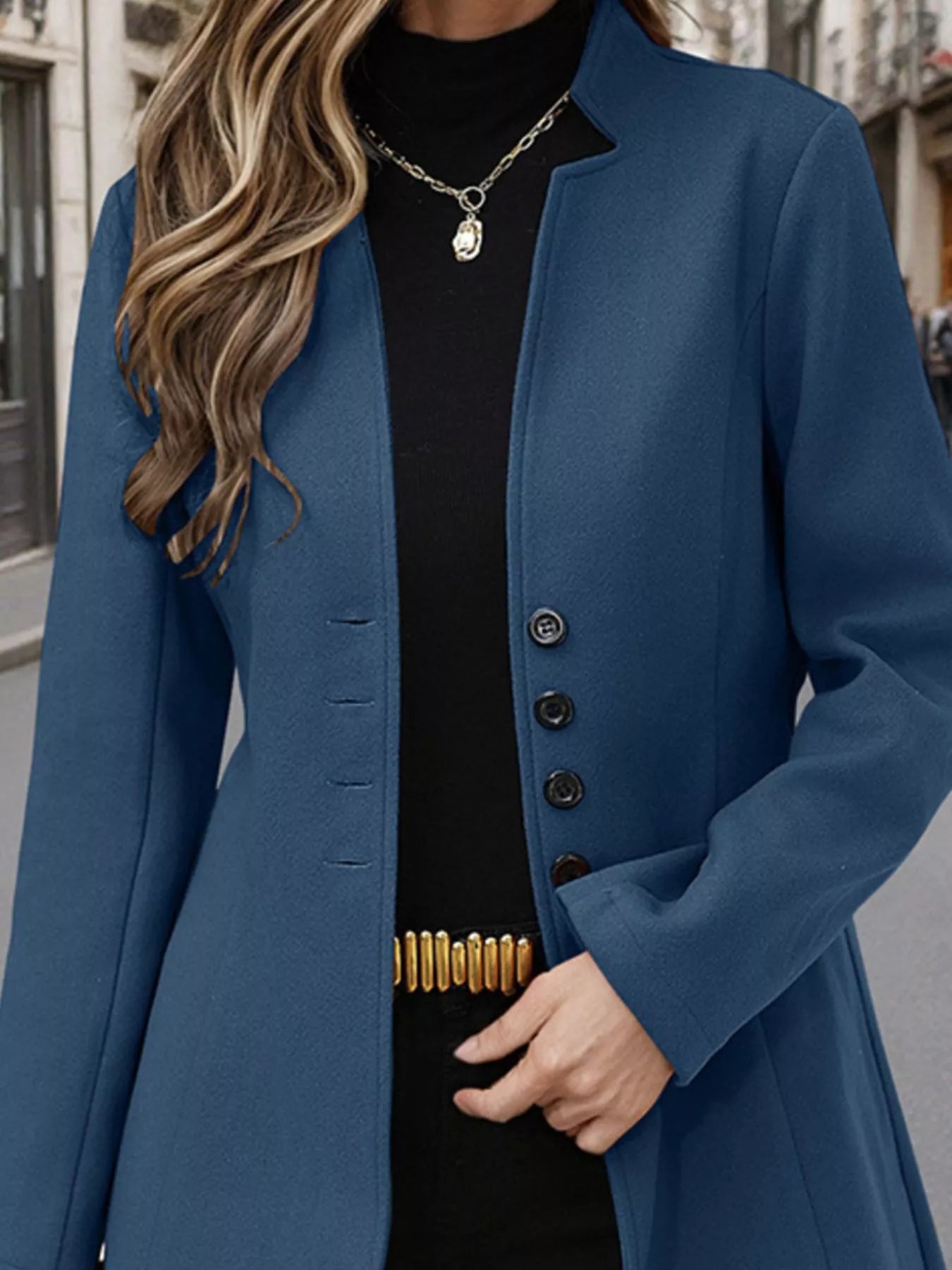 Button Up Long Sleeve Coat Trendsi