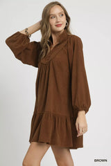 Umgee Corduroy Tiered Babydoll Dress OutfitFlow