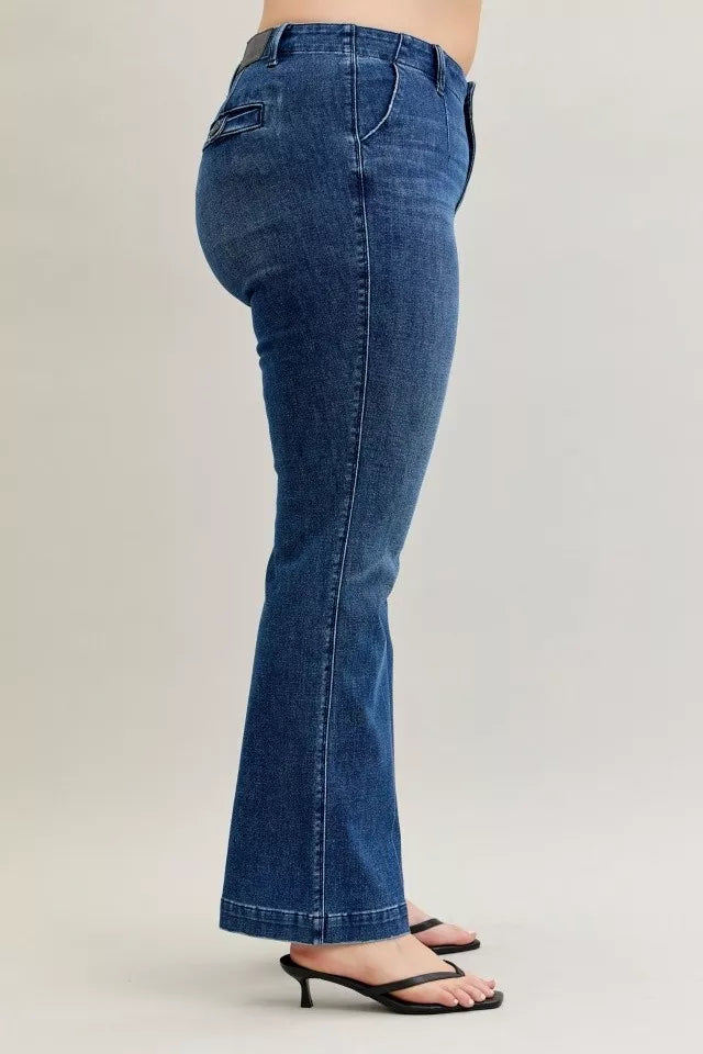 Judy Blue Full Size Mid Rise Bootcut Jeans with Welt Pockets Plus Size OutfitFlow