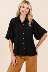 Mittoshop Airflow Short Bubble Sleeve Button Down Shirt OutfitFlow