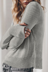 Ribbed Hem Round Neck Long Sleeve Sweater