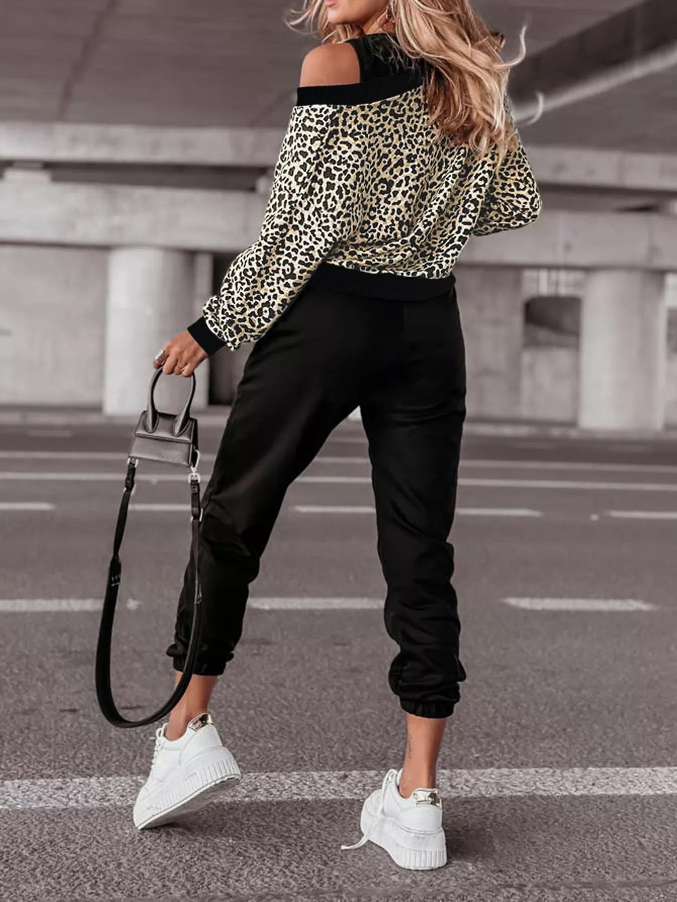 Leopard Print Sweatshirt and Jogger Set OutfitFlow